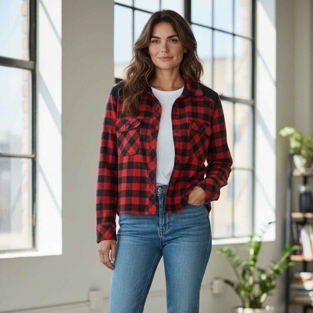 Red and Black Plaid Button-Up Shirt